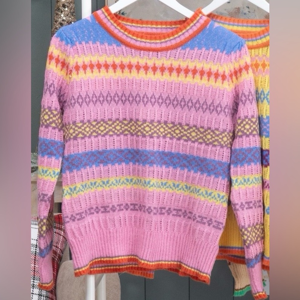 Easel Multicolor Striped Crew Neck Sweater